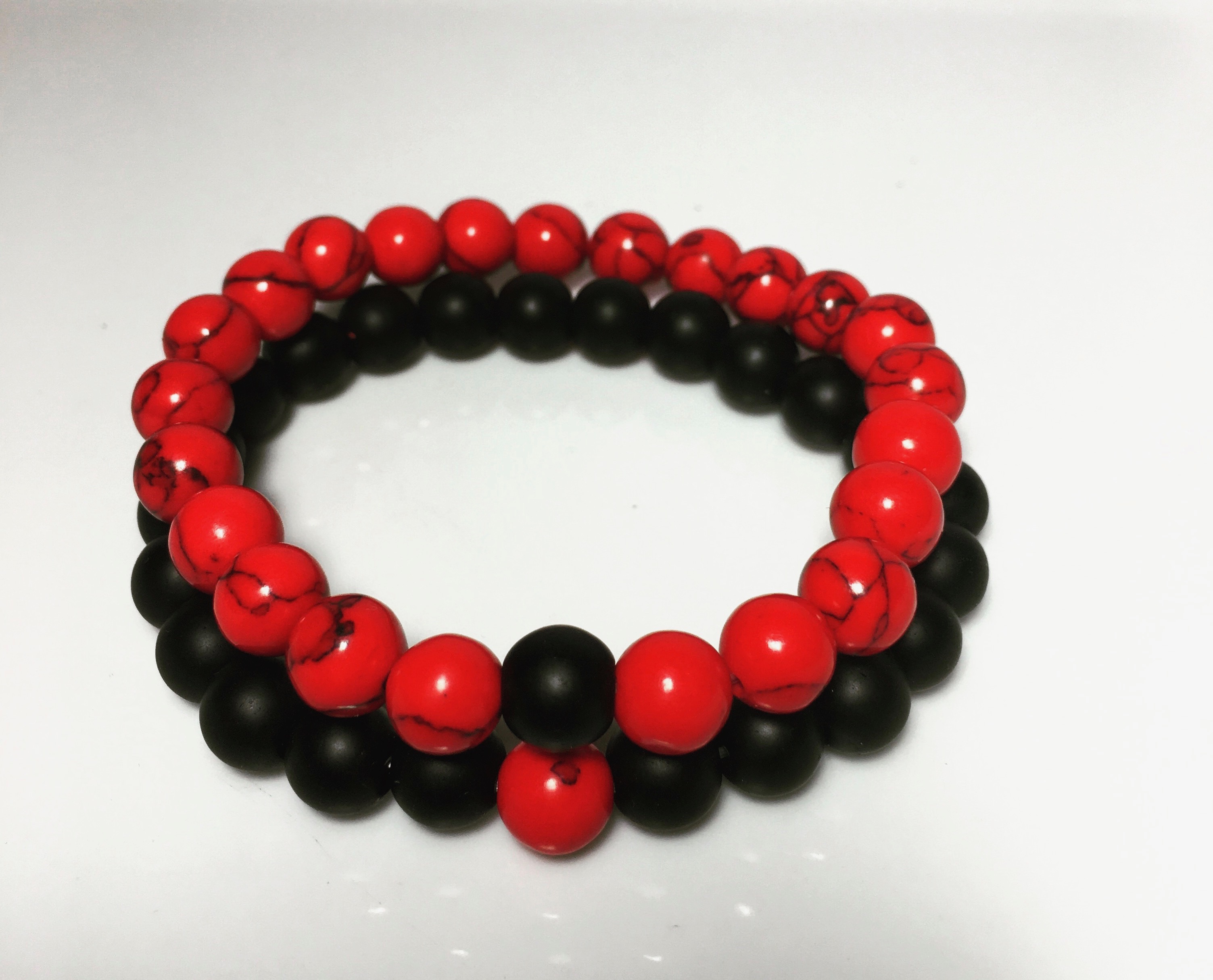 2Pcs Couple Distance Bracelets Women Men Red Black 8Mm Natal Stone Beads  Jewelry